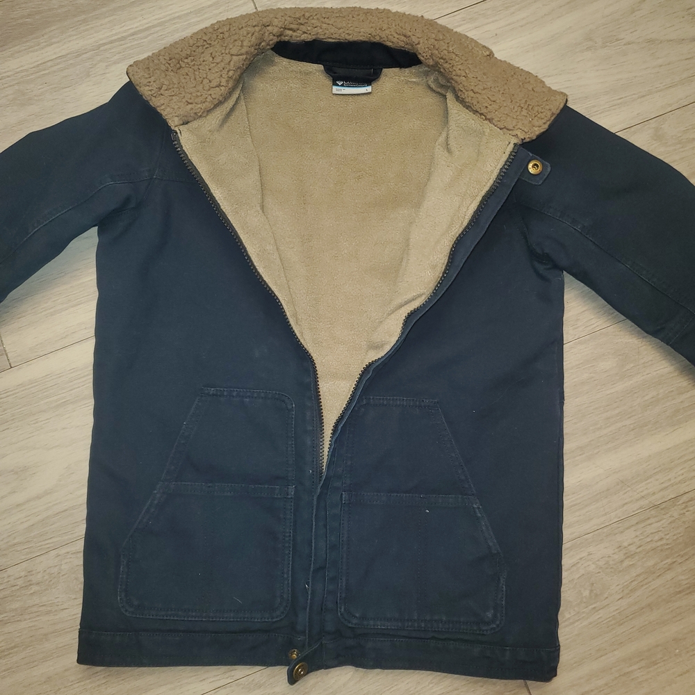 Vintage Columbia PFG Boys Youth L Sherpa Lined Canvas Jacket Navy